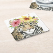 Tropical Halo | Süße Cheetah Rechteckiger Pappuntersetzer (angewinkelt)