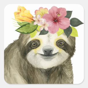Tropical Halo   Sweet Sloth Quadratischer Aufkleber