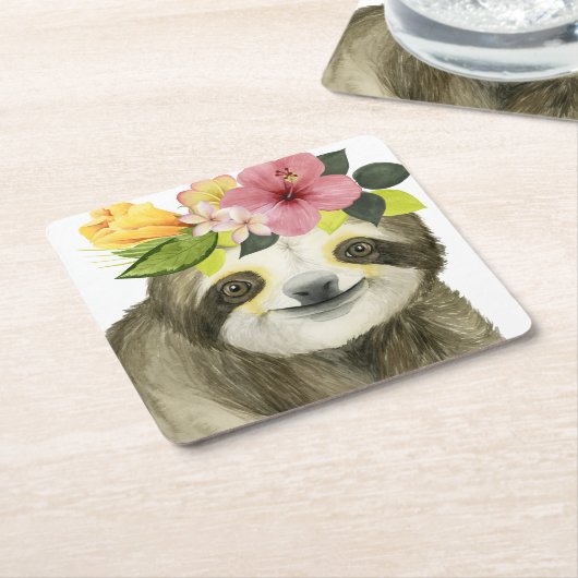Tropical Halo | Sweet Sloth Rechteckiger Pappuntersetzer (angewinkelt)