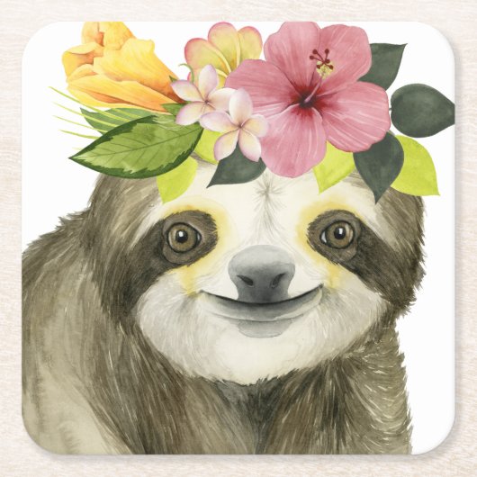 Tropical Halo | Sweet Sloth Rechteckiger Pappuntersetzer (Vorderseite)