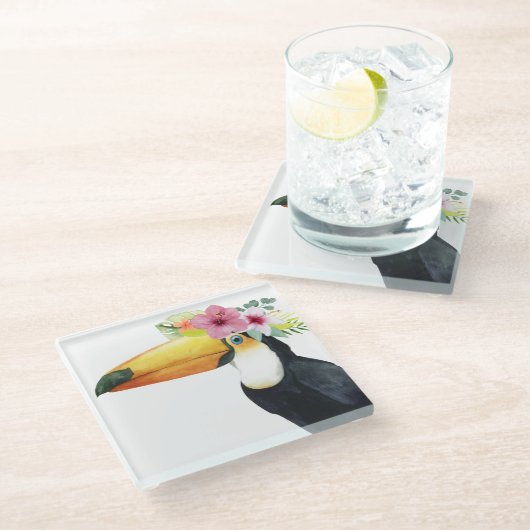 Tropical Halo - Toucan Glasuntersetzer (Schrägansicht)