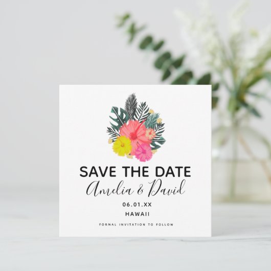 Tropical Hand Drawn Hawaii Script Save the Date (Stehend Vorderseite)