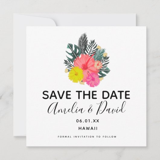 Tropical Hand Drawn Hawaii Script Save the Date (Vorderseite)