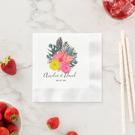 Tropical Hand Drawn Hawaii Script Save the Date Serviette (Beispiel)