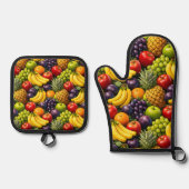Tropical harvest, vibrant fruit pattern, oven mint ofenhandschuh & Topflappen-Set (Vorderseite)