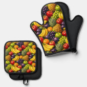 Tropical harvest, vibrant fruit pattern, oven mint ofenhandschuh & Topflappen-Set (Vorderseite/Rückseite)