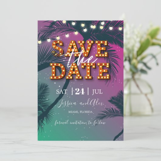 Tropical Havana Night Save the Date Card (Stehend Vorderseite)