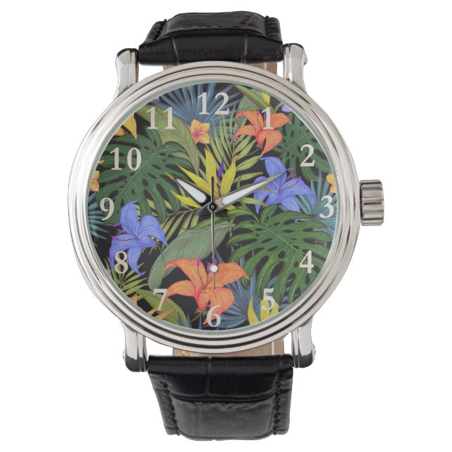 Tropical Hawaii Aloha Blume Graphic Armbanduhr (Vorderseite)
