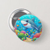 Tropical/Hawaii colorful underwater shark & turtle Button (Vorne & Hinten)