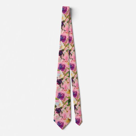 Tropical Hawaii Pink Roses Floral Neck Tie Krawatte (Vorderseite)