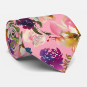 Tropical Hawaii Pink Roses Floral Neck Tie Krawatte (Gerollt)