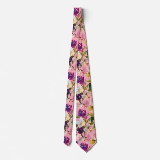 Tropical Hawaii Pink Roses Floral Neck Tie Krawatte (Rückseite)
