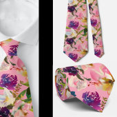 Tropical Hawaii Pink Roses Floral Neck Tie Krawatte