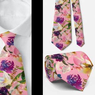Tropical Hawaii Pink Roses Floral Neck Tie Krawatte