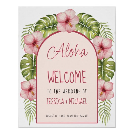 Tropical Hawaii Wedding Welcome Sign Floral Aloha Poster (Vorderseite)