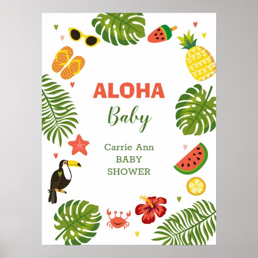 Tropical Hawaiian Aloha Baby Dusche Poster (Vorne)