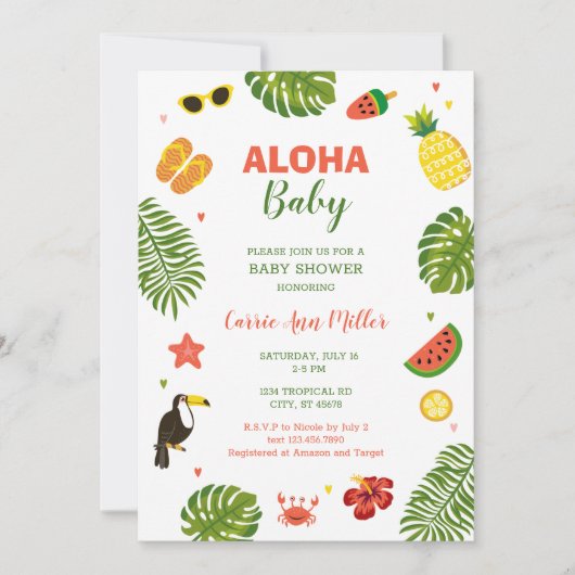 Tropical Hawaiian Aloha Baby Shower Einladung (Vorderseite)