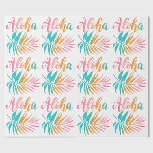 Tropical Hawaiian Aloha Palm Leaf Geschenkpapier (Flach)