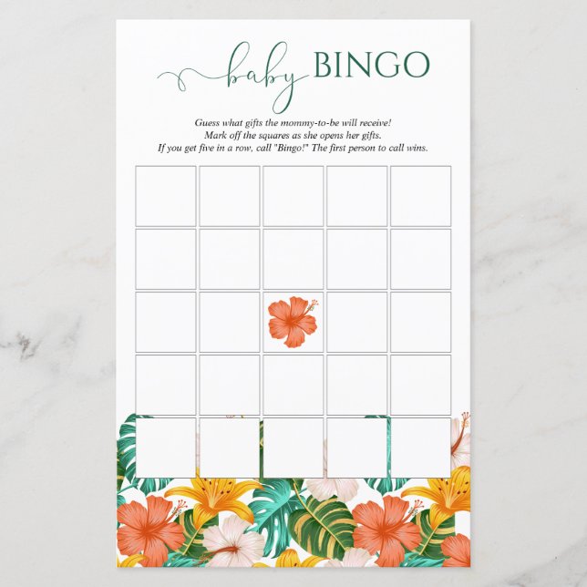 Tropical Hawaiian Baby Shower Baby Bingo Game (Vorderseite)