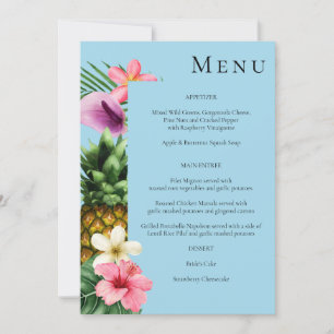 Tropical Hawaiian Floral Menu - Blau Einladung