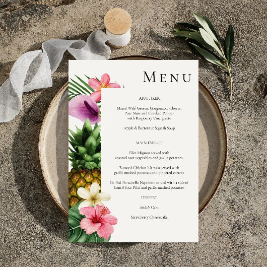Tropical Hawaiian Floral Menu - weiß Einladung