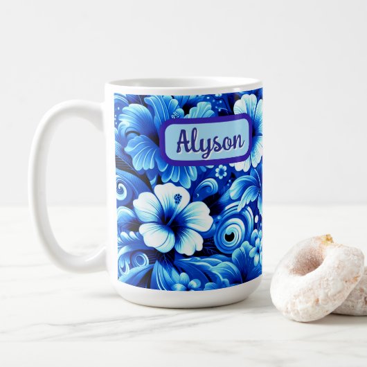 Tropical Hawaiian Flowers Hibiscus Personalized Kaffeetasse (Mit Donut)