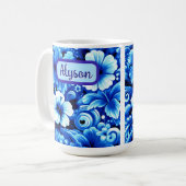 Tropical Hawaiian Flowers Hibiscus Personalized Kaffeetasse (Vorderseite Links)