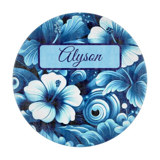 Tropical Hawaiian Flowers Hibiscus Personalized Schneidebrett (Vorderseite)