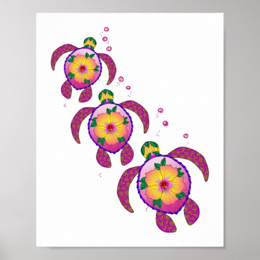 Tropical Hawaiian Honu Turtles Poster (Vorne)