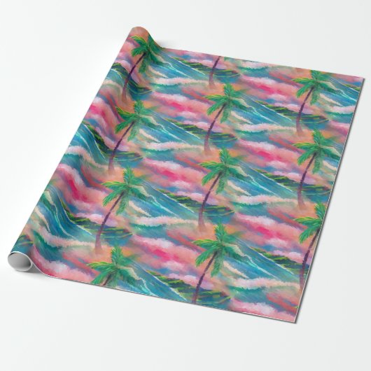 Tropical Hawaiian Island mit Palmen Geschenkpapier (Ungerollt)