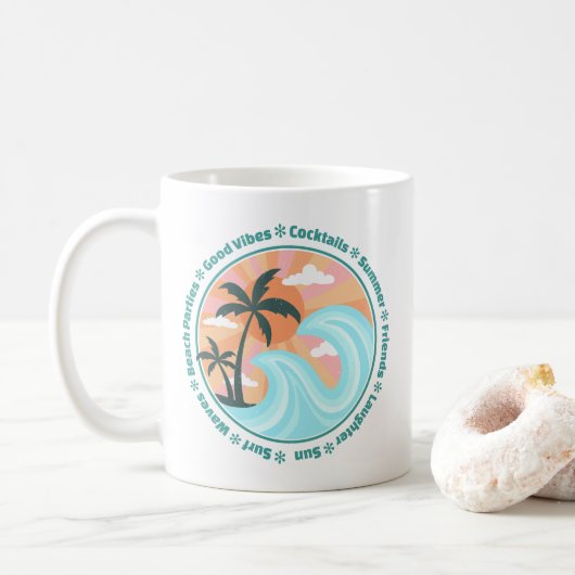 Tropical Hawaiian Island Palm Trees Good Vibes Kaffeetasse (Mit Donut)