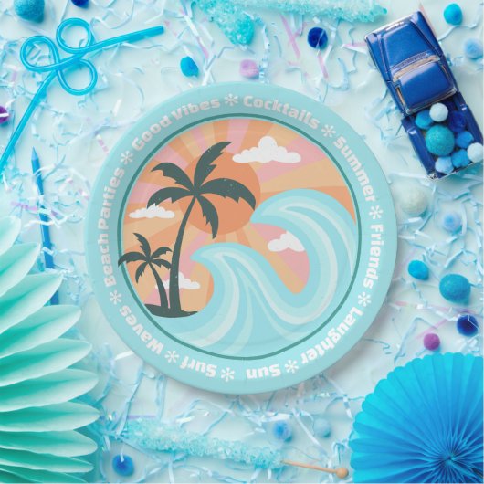 Tropical Hawaiian Island Palm Trees Good Vibes Pappteller (Party)