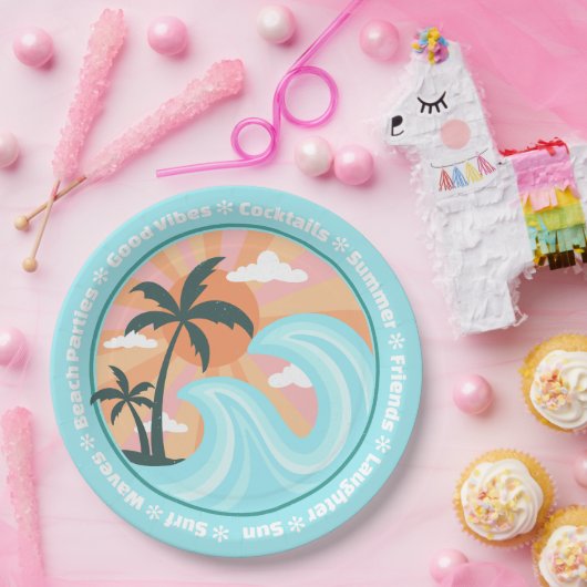 Tropical Hawaiian Island Palm Trees Good Vibes Pappteller (Party)
