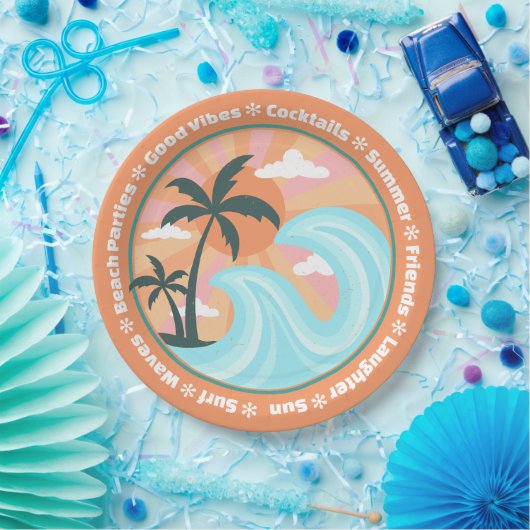 Tropical Hawaiian Island Palm Trees Good Vibes Pappteller (Party)