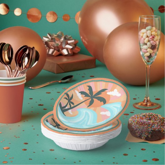 Tropical Hawaiian Island Palm Trees Good Vibes Pappteller (Multi)