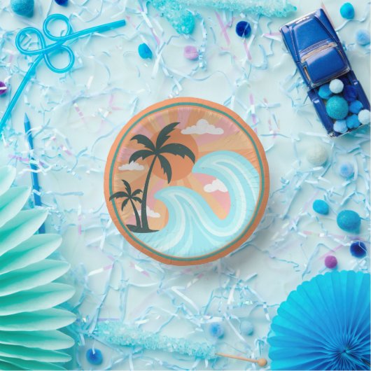 Tropical Hawaiian Island Palm Trees Good Vibes Pappteller (Party)