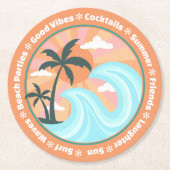 Tropical Hawaiian Island Palm Trees Good Vibes Runder Pappuntersetzer (Vorderseite)