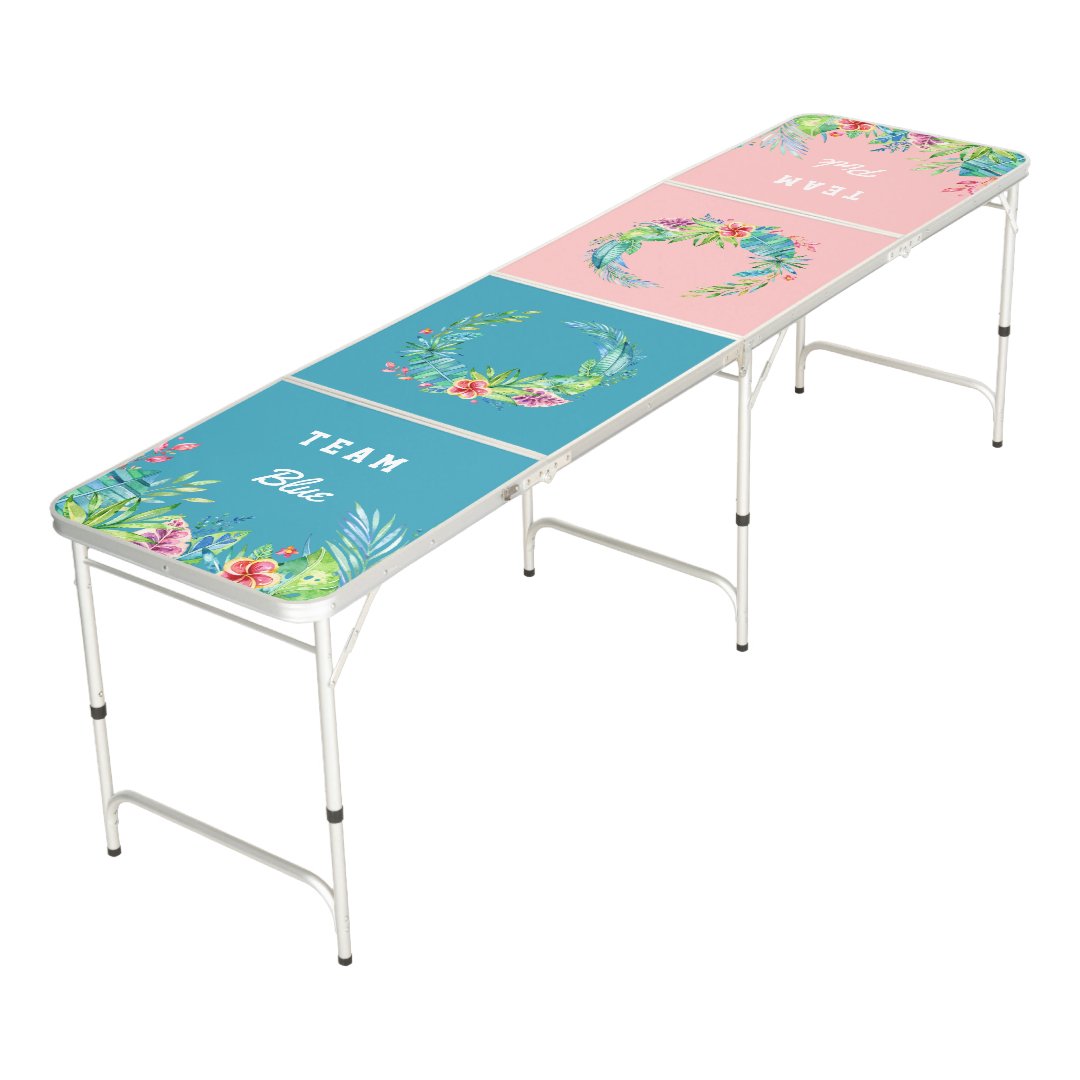Tropical Hawaiian Luau Pink Blue Gender Reveal Beer Pong Tisch Zazzle.de