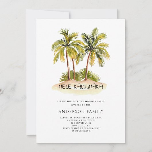 Tropical Hawaiian Mele Kalikimaka Weihnachtsfeiert Einladung (Vorderseite)