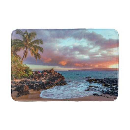 Tropical Hawaiian Palm Tree Sandy Beach Paradies Badematte (Vorderseite)