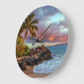 Tropical Hawaiian Palm Tree Sandy Beach Paradise Große Wanduhr (Winkel)