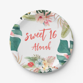 Tropical Hawaiian Sweet 16 Birthday Paper Plate Pappteller