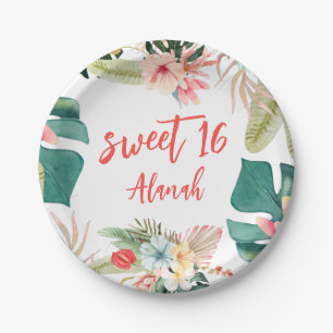 Tropical Hawaiian Sweet 16 Birthday Paper Plate Pappteller