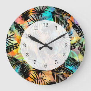 Tropical Hawaiian Theme Palm Blätter Moderne Große Wanduhr