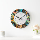 Tropical Hawaiian Theme Palm Blätter Moderne Große Wanduhr (Zuhause)