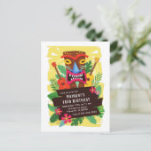 Tropical Hawaiian Ukulele & Tiki Luau Birthday Einladungspostkarte (Stehend Vorderseite)