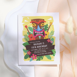 Tropical Hawaiian Ukulele & Tiki Luau Birthday Einladungspostkarte