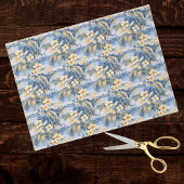 Tropical Hawaiin Yellow Hibiscus Flowers on Blue Seidenpapier