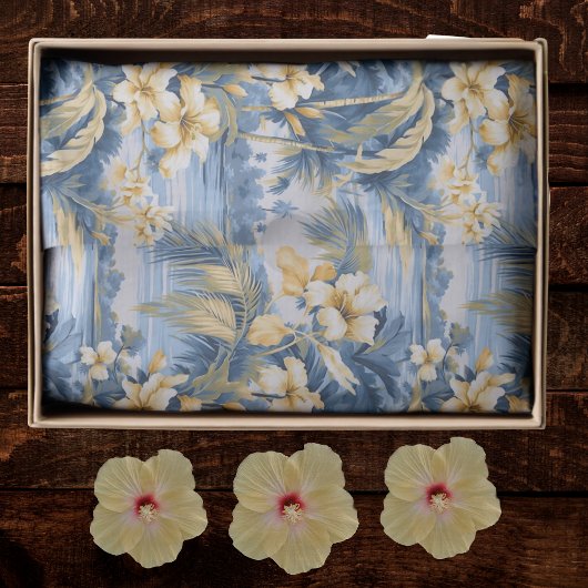 Tropical Hawaiin Yellow Hibiscus Flowers on Blue Seidenpapier