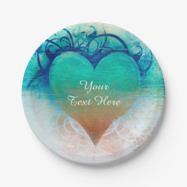 Tropical Heart Blue Grunge Beach Party Pappteller
